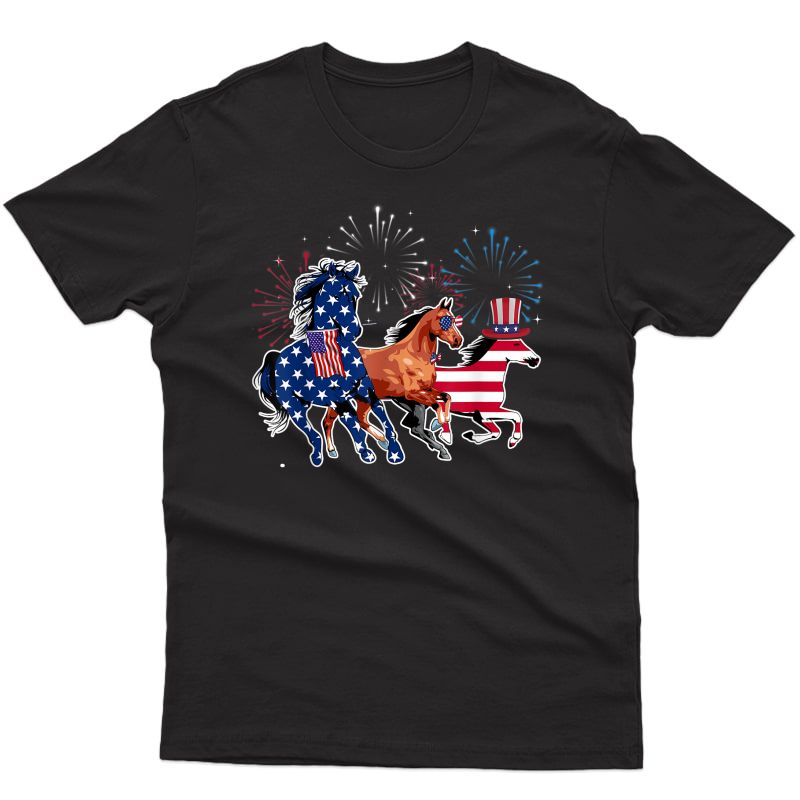 Happy 4th Of July American Flag Red Horse And Blue T-shirt