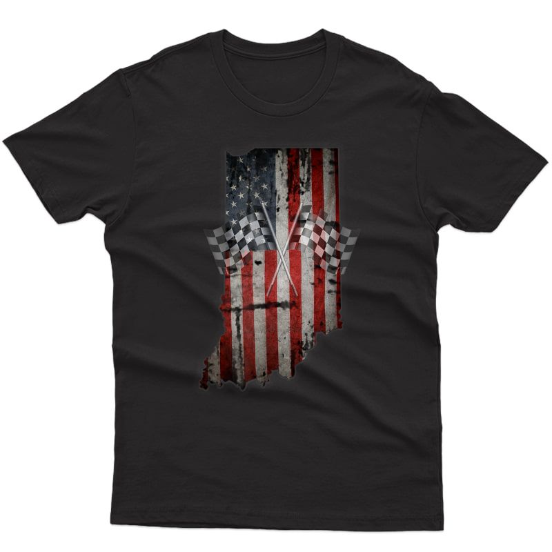 Indiana T Shirt Distressed Look Checkered Flag
