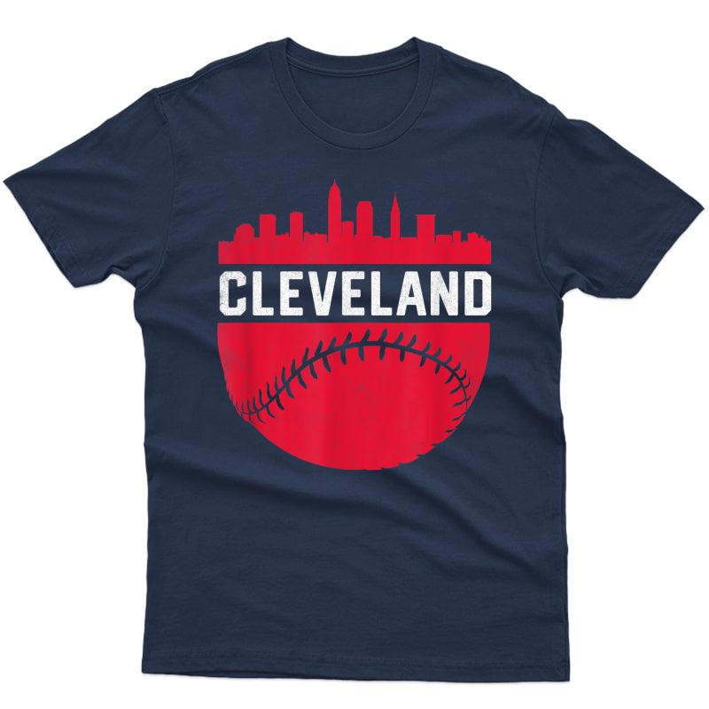 Vintage Downtown Cleveland Ohio Skyline Baseball T-shirt