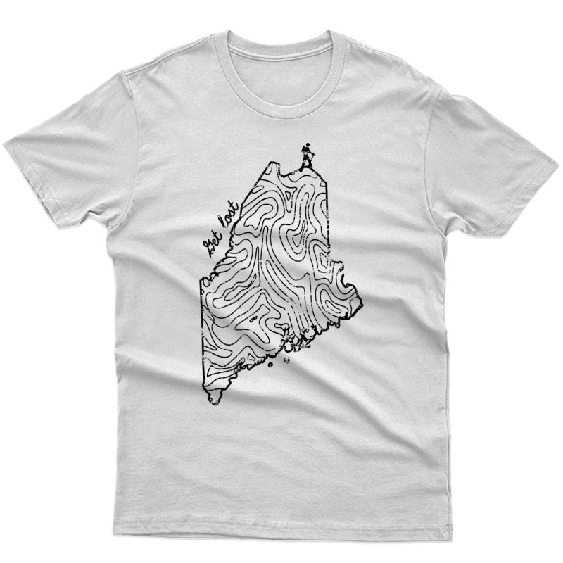 Vintage Hike Maine Hiking Topo Map Get Lost Hiker Camping T-shirt