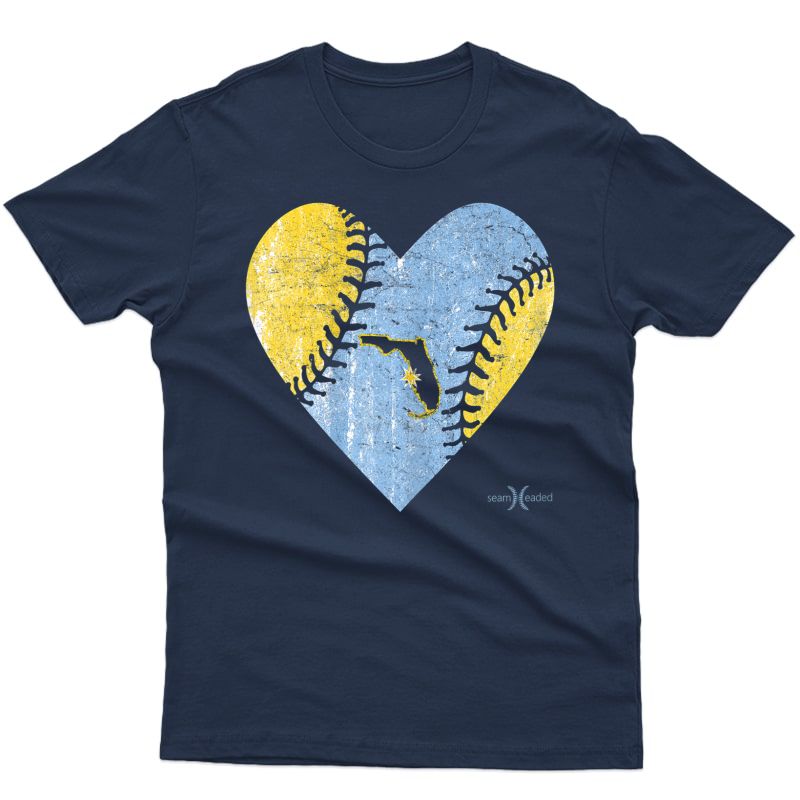 Vintage Tampa Bay Baseball Heart With Sun Ray Map Of Florida T-shirt