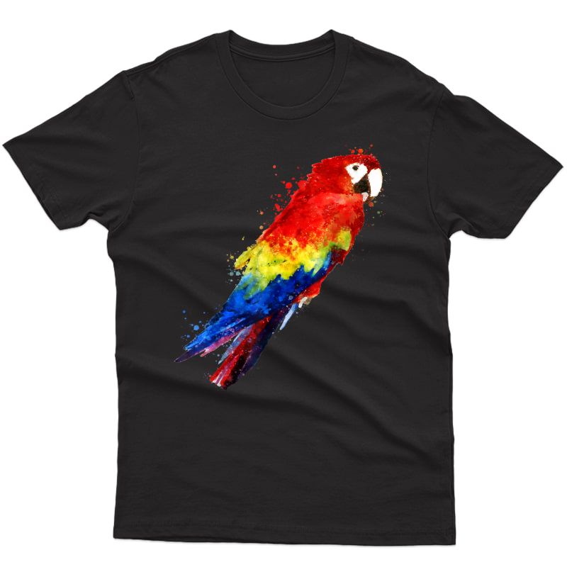 Watercolour Colourful Scarlet Macaw Parrot Bird Painting T-shirt